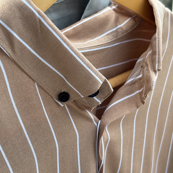Khaki Striped Cotton Blend Shirt