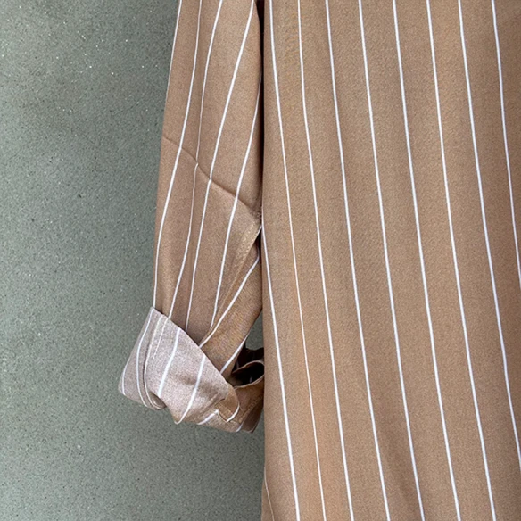 Khaki Striped Cotton Blend Shirt