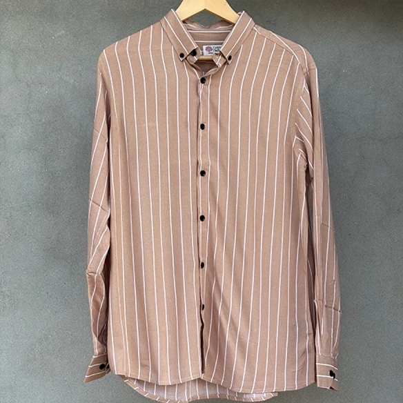 Khaki Striped Cotton Blend Shirt